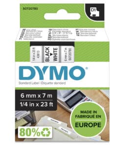 DYMO originele D1 labels | Zwarte Tekst op Wit Label | 6 mm x 7 m | zelfklevende etiketten voor de LabelManager labelprinter | gemaakt in Europa