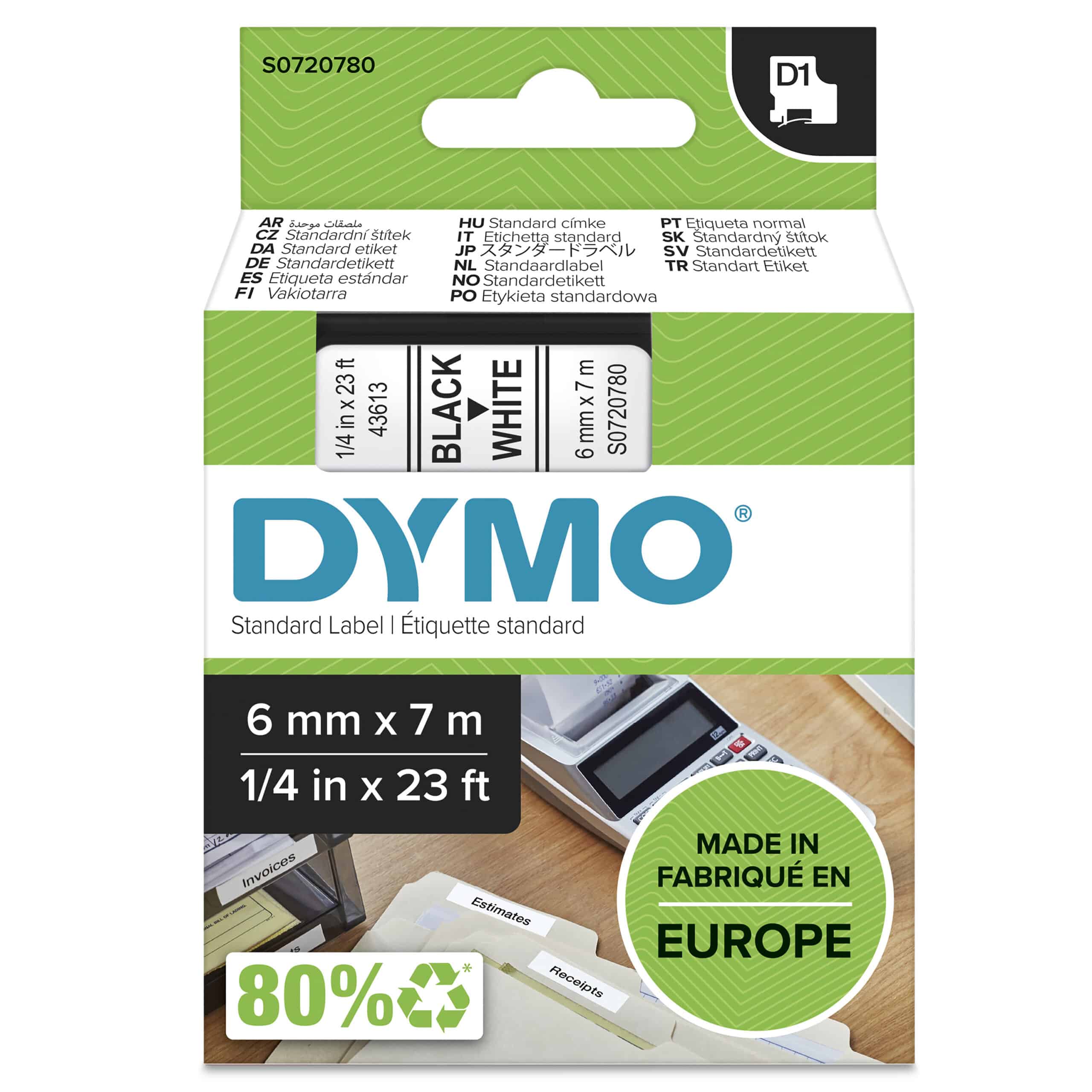 DYMO originele D1 labels | Zwarte Tekst op Wit Label | 6 mm x 7 m | zelfklevende etiketten voor de LabelManager labelprinter | gemaakt in Europa