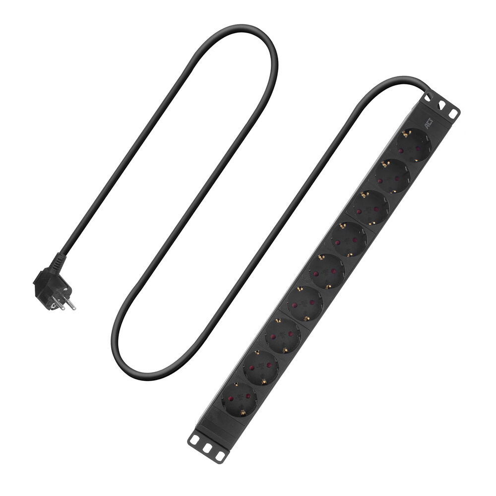 ACT Stekkerdoos PDU 19" CEE7/7 8-voudig type F, 2,5m H05VV-F 3G1.5