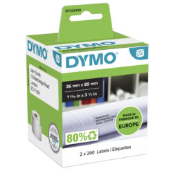 DYMO originele grote LabelWriter adreslabels | 36 mm x 89 mm | 2 rollen met elk 260 labels (520 zelfklevende etiketten) | Geschikt voor de LabelWriter labelprinters | Gemaakt in Europa