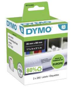 DYMO originele grote LabelWriter adreslabels | 36 mm x 89 mm | 2 rollen met elk 260 labels (520 zelfklevende etiketten) | Geschikt voor de LabelWriter labelprinters | Gemaakt in Europa