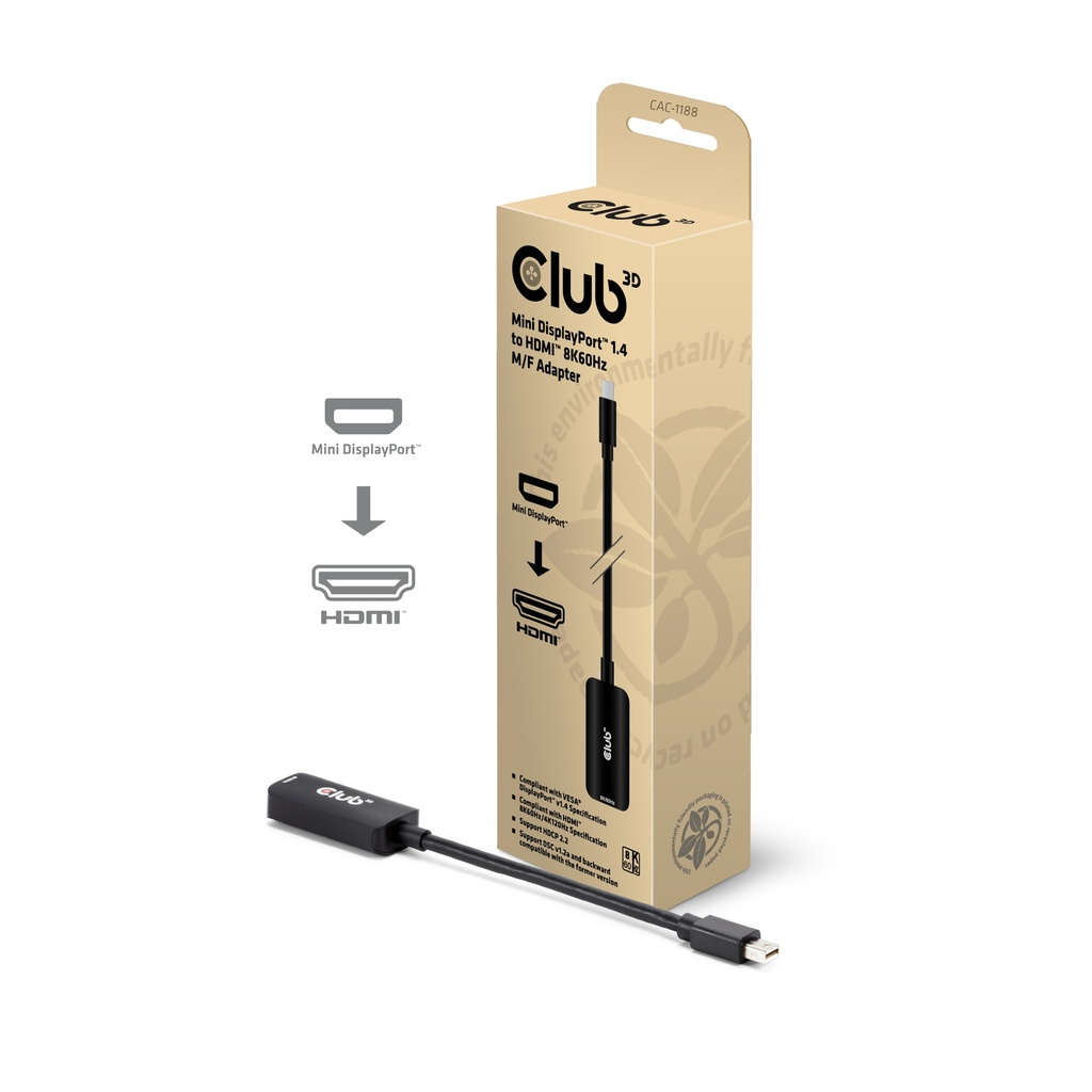CLUB3D Mini DisplayPort™ 1.4 to HDMI™ 8K60Hz M/F Adapter - Afbeelding 2