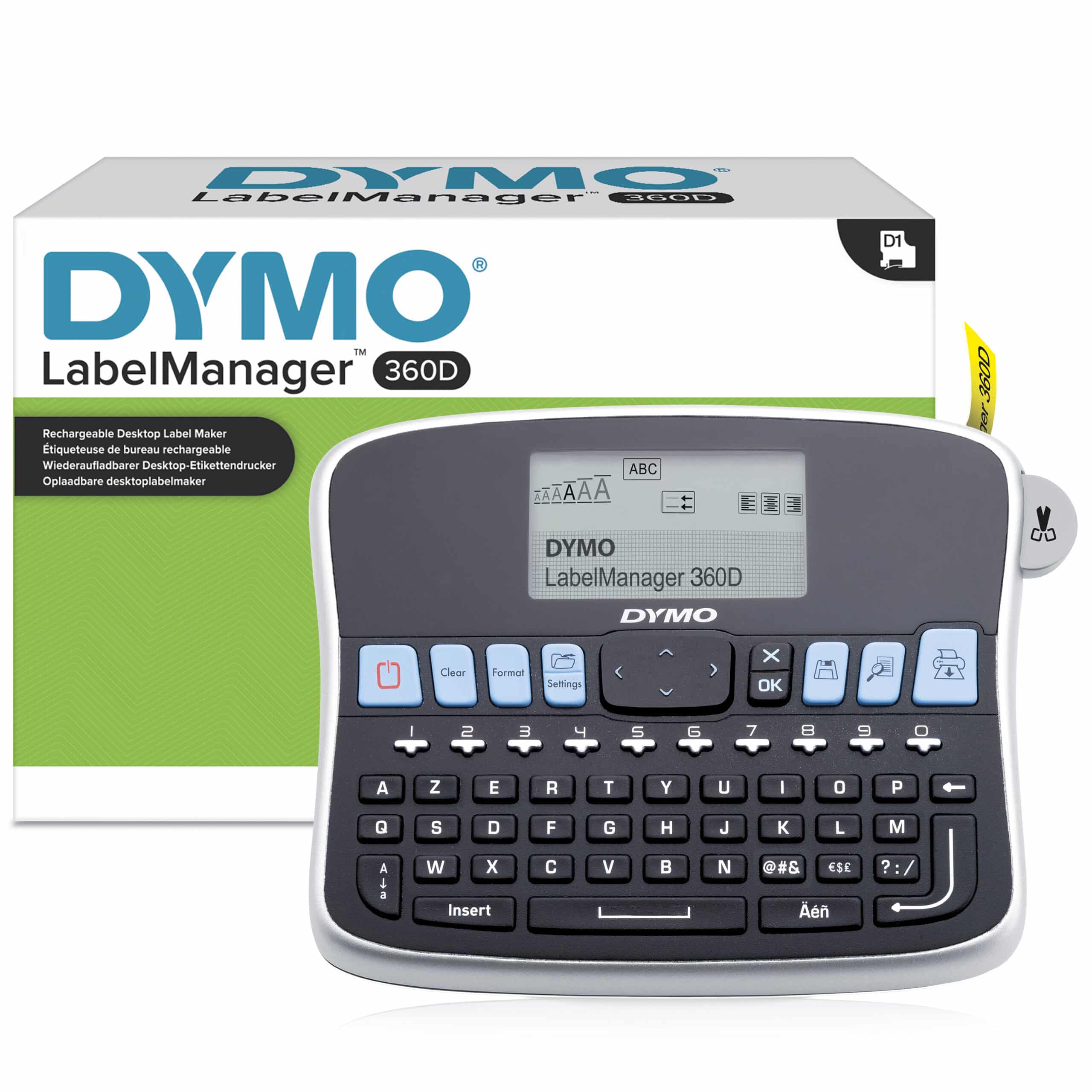 DYMO LabelManager desktoplabelmaker | 360D herlaadbare handheld labelmaker | AZERTY-toetsenbord | Gebruiksvriendelijke, Smart-One-Touch-toetsen en groot scherm | voor organisatie thuis en op kantoor