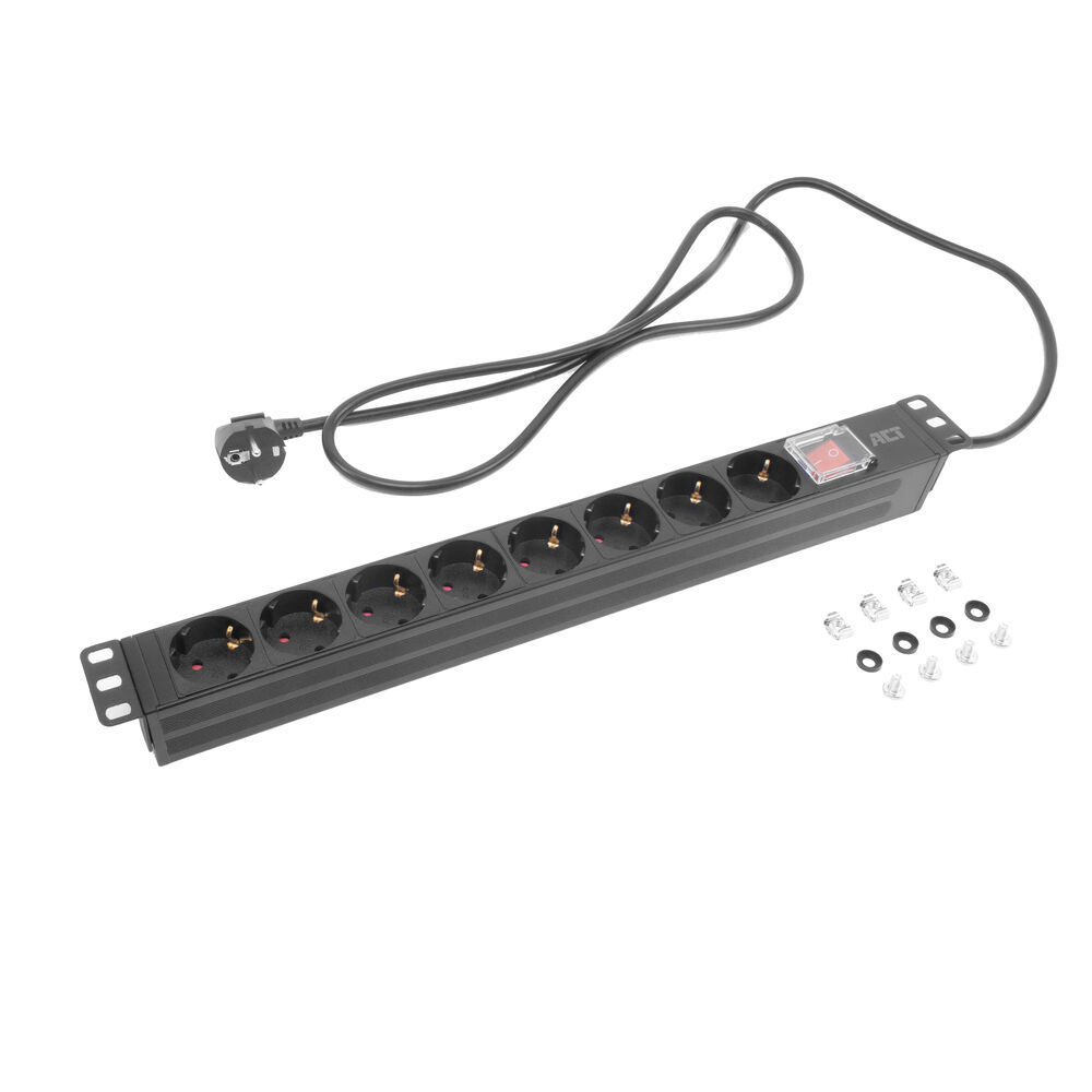 ACT Stekkerdoos PDU 19" CEE7/7 8-voudig type F, 2,5m H05VV-F 3G1.5 - Afbeelding 2