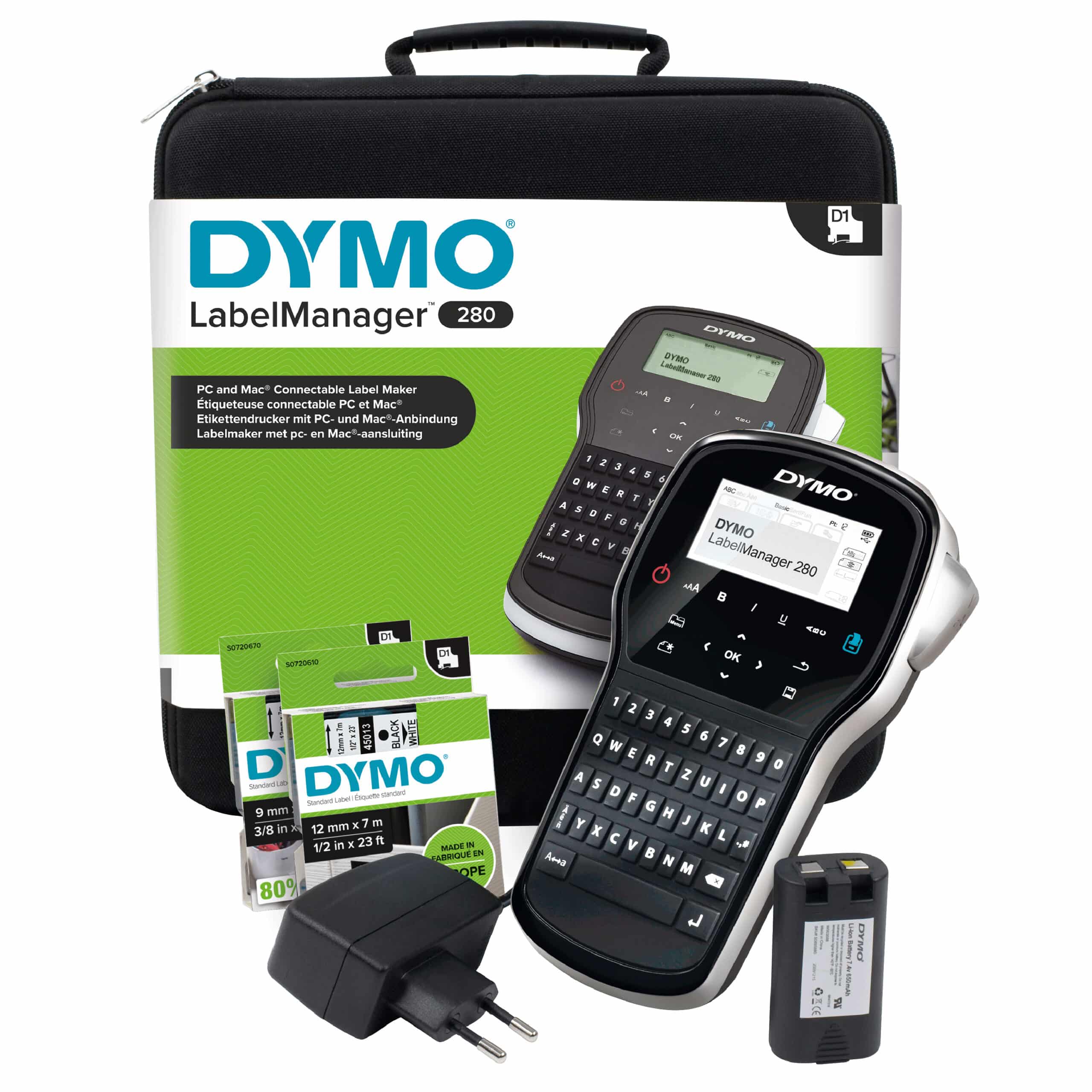DYMO LabelManager 280 oplaadbare, draagbare labelmakerkit | QWERTZ-toetsenbord | met 2 rollen D1-labels en een draagkoffer - Afbeelding 2