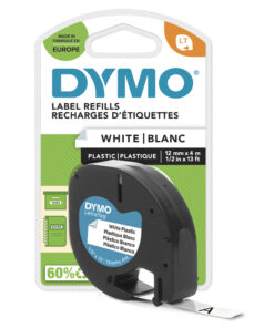 DYMO LetraTag originele plastic labels | Zwart afdrukken op witte etiketten | 12 mm x 4 m | Zelfklevende multifunctionele labels voor LetraTag labelprinters | gemaakt in Europa