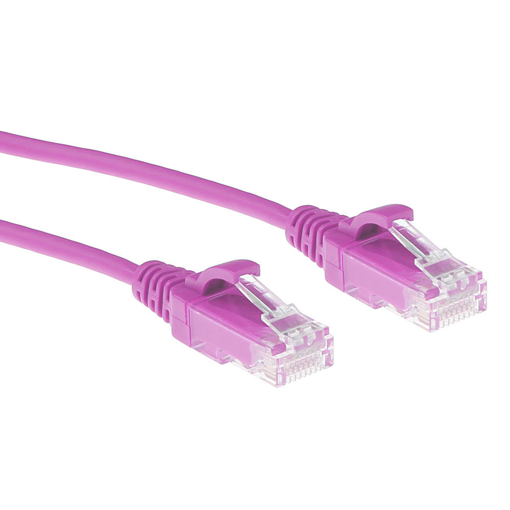 ACT Roze 0,25 meter LSZH U/UTP CAT6 datacenter slimline patchkabel snagless met RJ45 connectoren