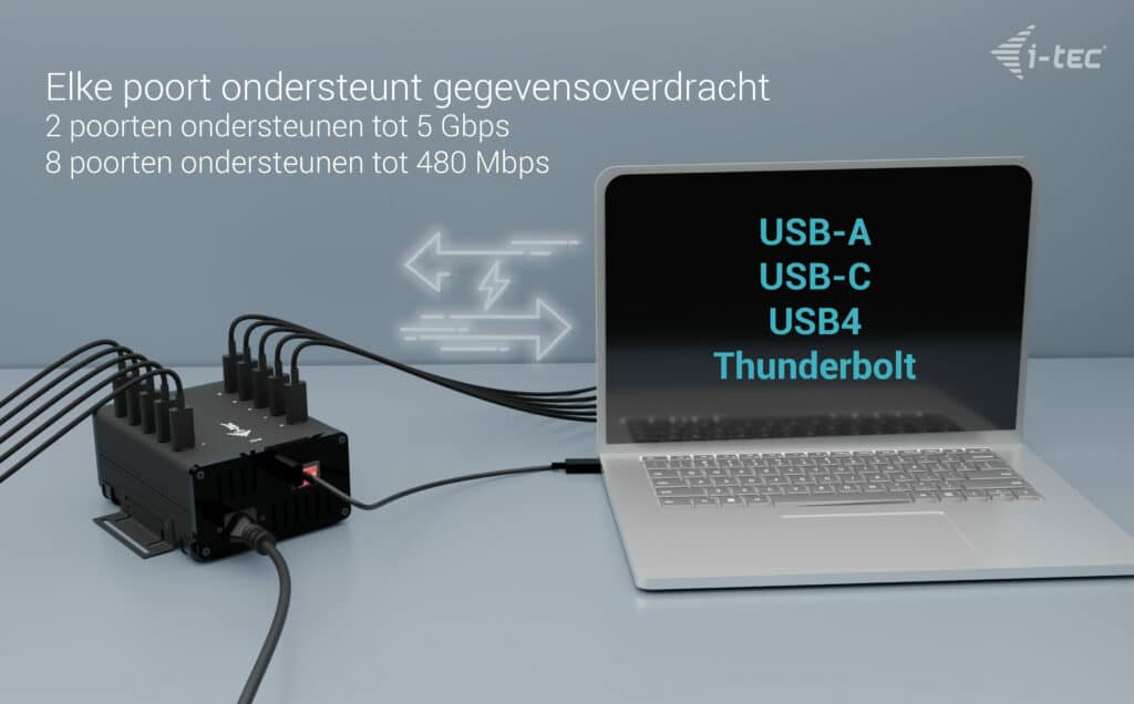 i-tec USB-C/USB-A Metal Charging + data HUB, 15W per port, 10x USB-C - Afbeelding 3