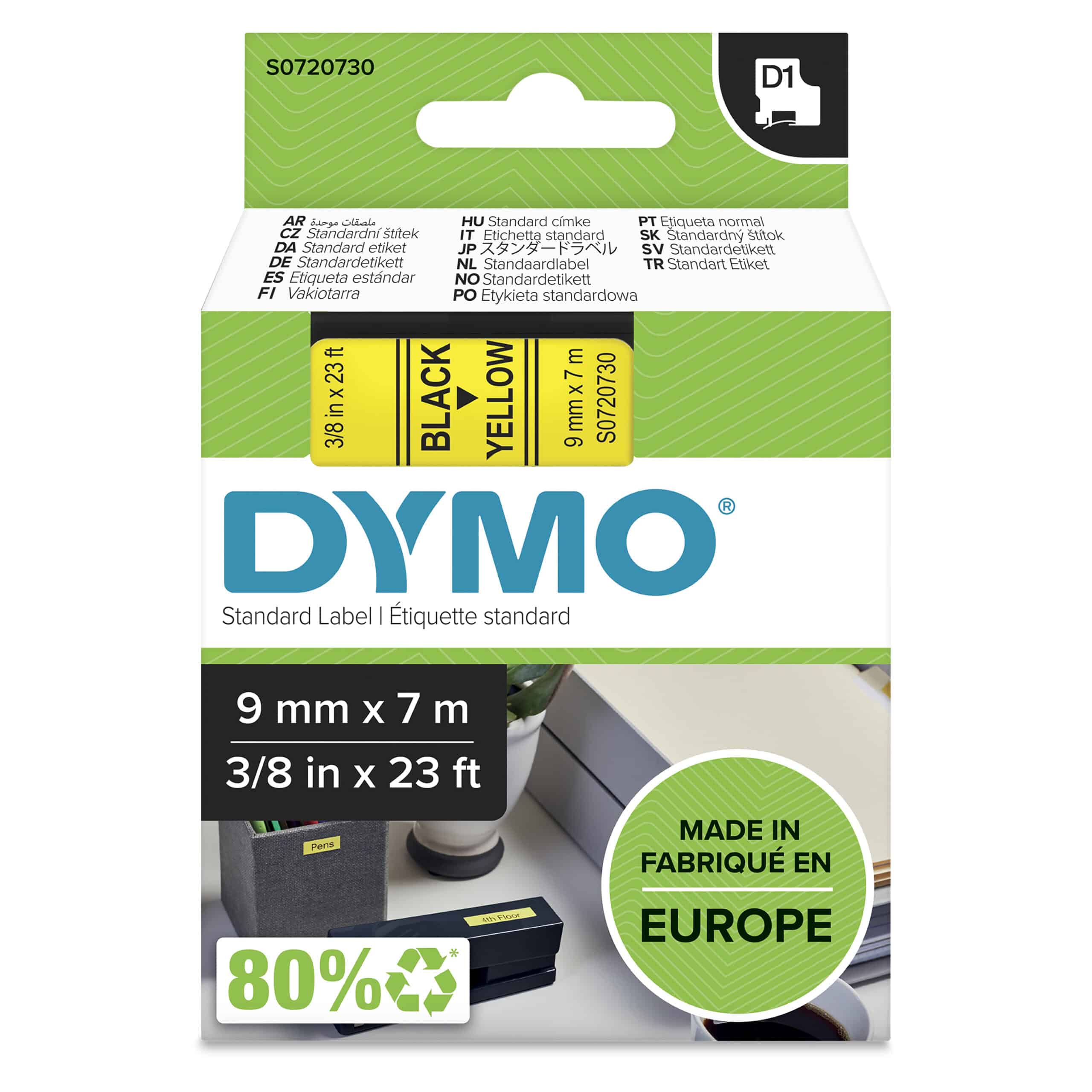DYMO originele D1 labels | Zwarte Tekst op Geel Label | 9 mm x 7 m | Zelfklevende etiketten voor de LabelManager labelprinter | gemaakt in Europa