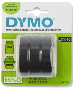 DYMO originele labeltape met reliëf | rollen van 9 mm x 3 m | Wit op zwart | Zelfklevend etiketten voor Lettertang | 3 stuks