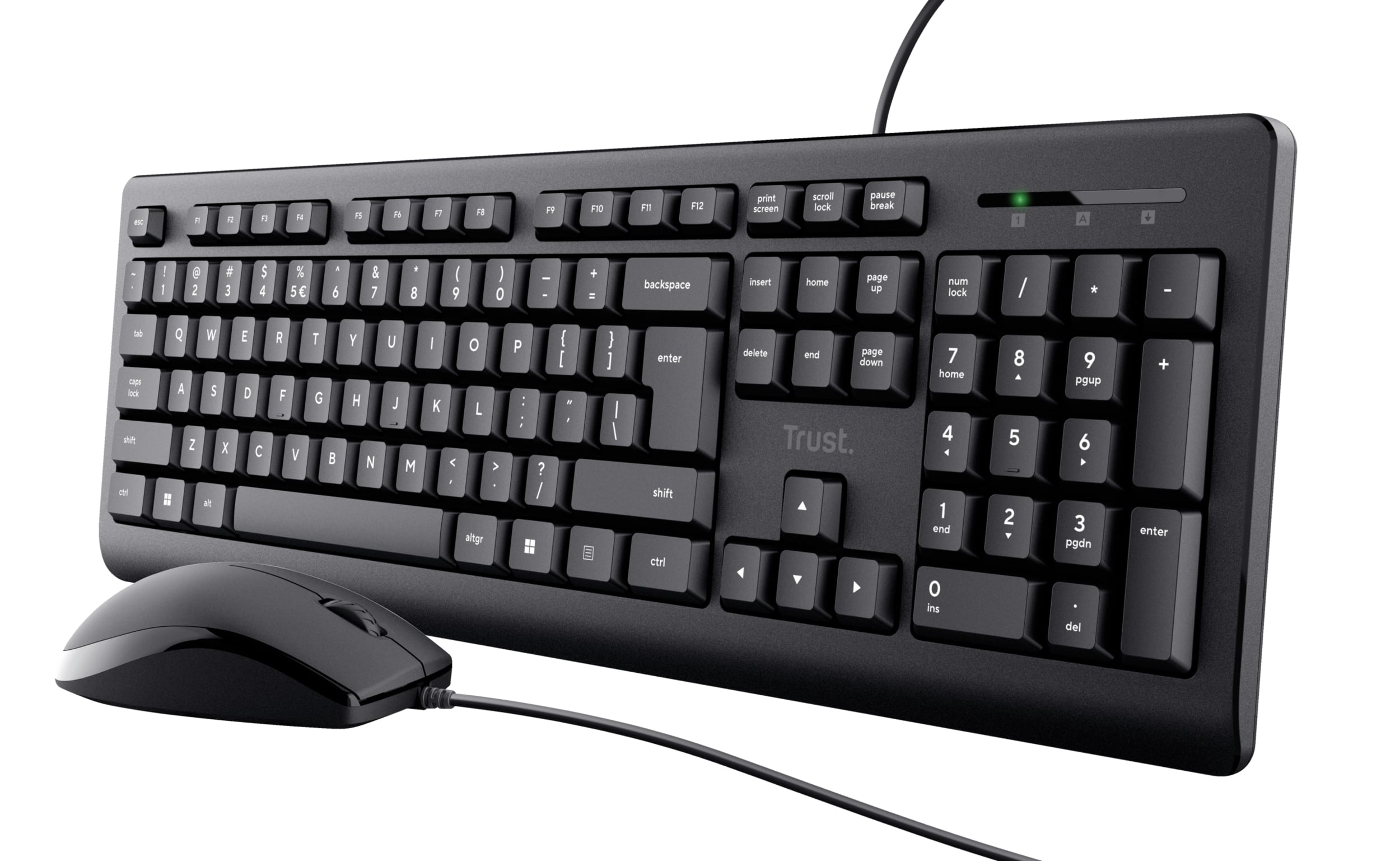 Trust Primo Bedraad Keyboard‑ en Muisset QWERTY - toetsenbord en muisset – stille bediening – morsbestendig ontwerp – zwart