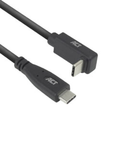 ACT USB 3.0 10Gbps 60W USB Type-C (recht) naar USB Type-C (haaks boven/beneden) kabel, 2 meter