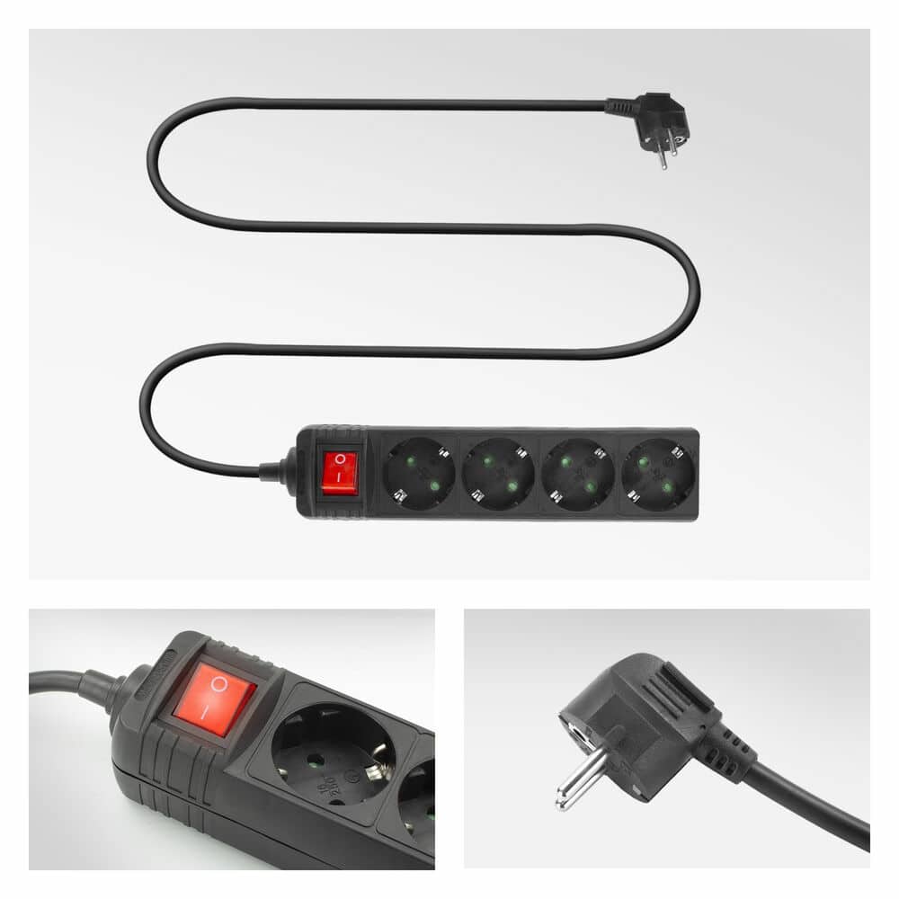 ACT Stekkerdoos met lichtgevende schakelaar, 4 sockets, 2 m, zwart Netwerkkabel - Afbeelding 3