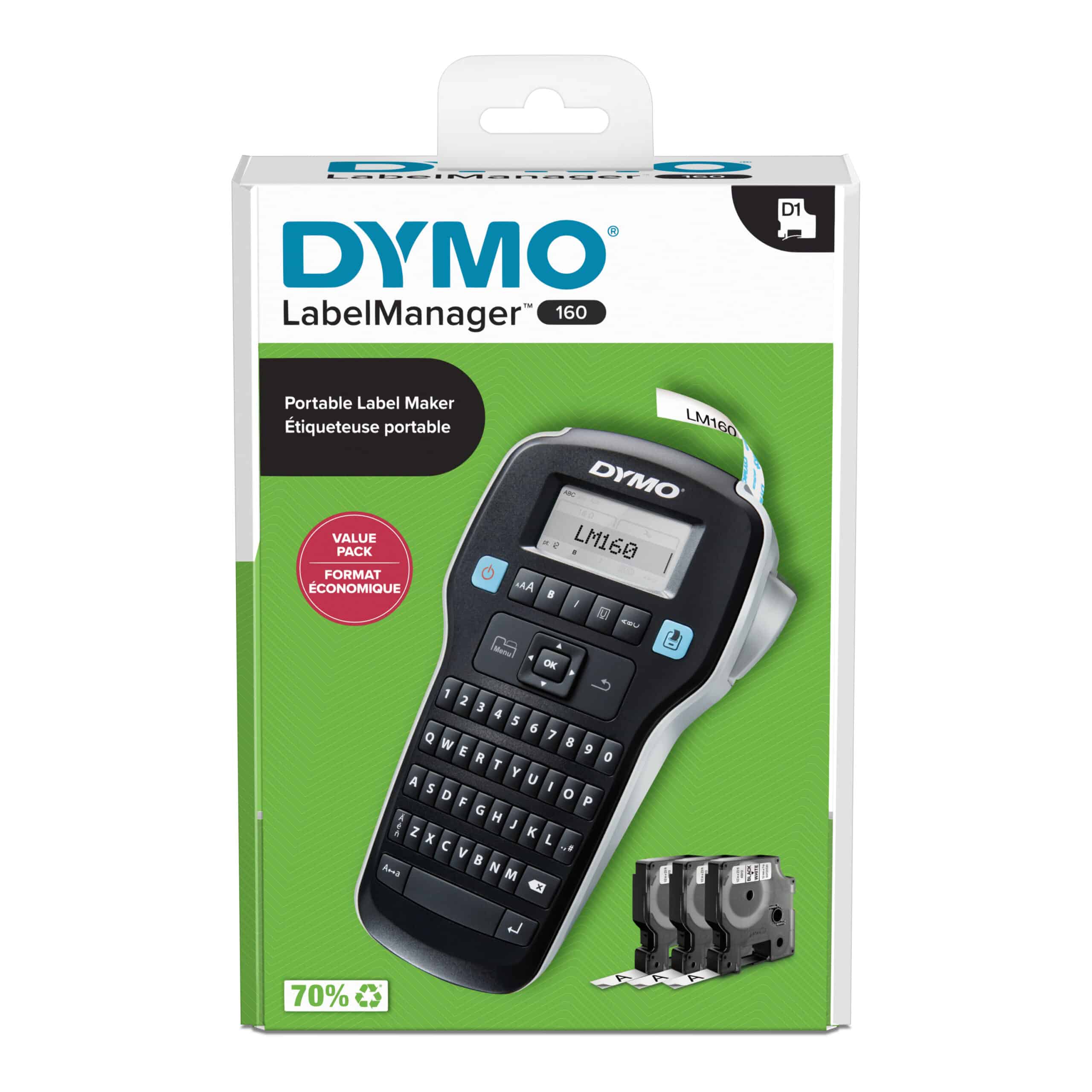 DYMO LabelManager 160 Labelmaker startpakket | Handheld Labelprinter | met 3 rollen D1 etiketten QWERTY-toetsenbord | Ideaal voor kantoor of thuis - Afbeelding 8