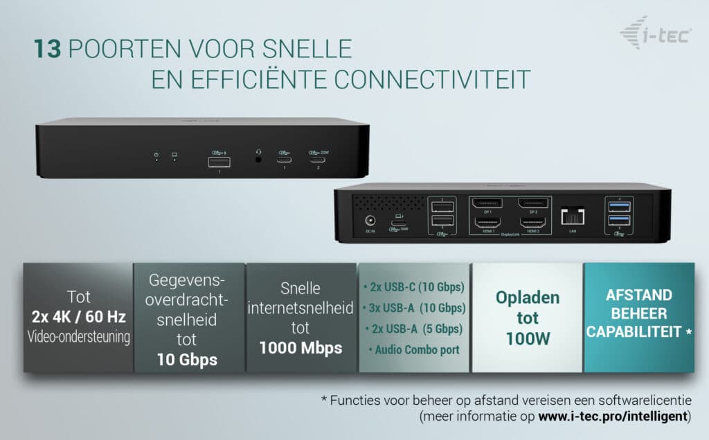 i-tec Universal Intelligent Dual Display Docking Station + Power Delivery 100W - Afbeelding 4