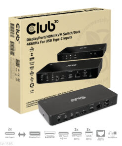 CLUB3D DisplayPort/HDMI KVM Switch/Dock 4K60Hz For USB Type-C inputs