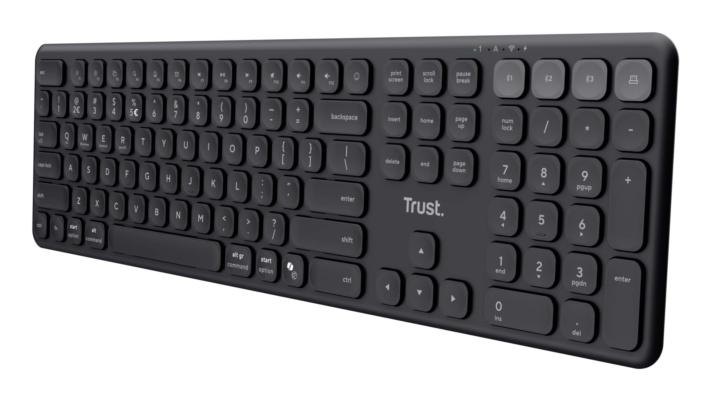 Trust Vaiya Draadloos Toetsenbord - Multi-device toetsenbord – QWERTY US-indeling – USB en Bluetooth – Zwart