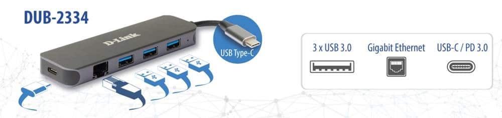 D-Link 5-in-1 USB-C Hub met Gigabit Ethernet/Stroomvoorziening DUB-2334 - Afbeelding 3