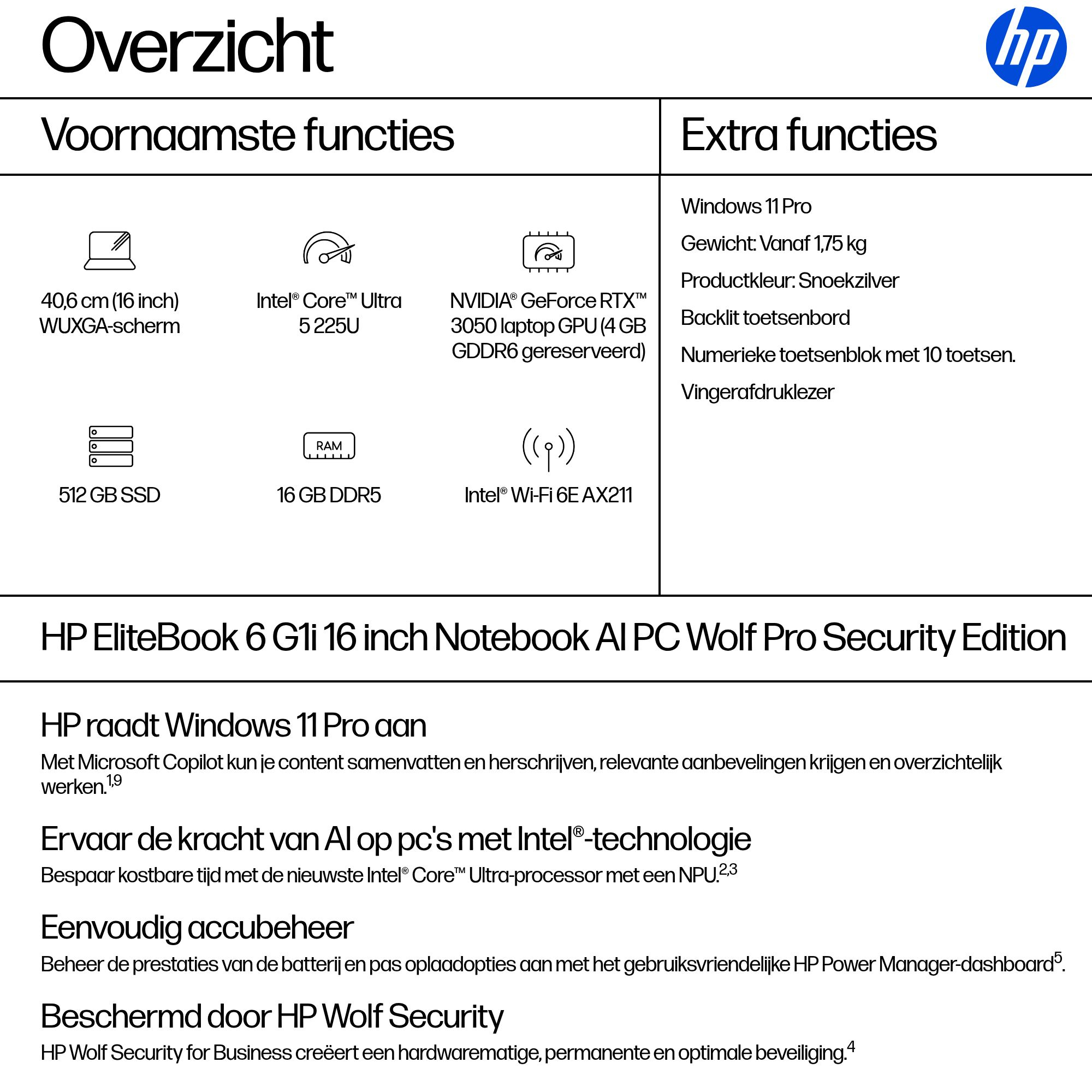 HP EliteBook 6 G1i 16 (AI PC) UMA Ultra5 225U / 16.0 WUXGA UWVA 300 WWAN 5MP IR 60Hz bnt Panel / 16GB (1x16GB) DDR5 5600 SODIMM / 512GB PCIe / W11p64 / 1 Yr Wa QWERTZ - Afbeelding 4