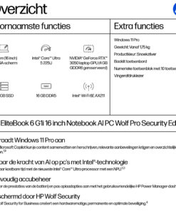 HP EliteBook 6 G1i 16 (AI PC) UMA Ultra5 225U 16.0 WUXGA UWVA 300 5MP IR 60Hz bnt Panel 16GB (1x16GB) DDR5 5600 SODIMM512GB PCIe NVMe Value W11p64 QWERTZ Laptop - Afbeelding 4