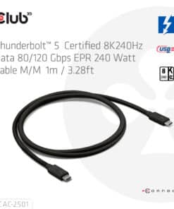 CLUB3D Thunderbolt 5 Gecertificeerd 8K240Hz 80/120 Gbps EPR 240 Watt Kabel M/M 1m - Afbeelding 3