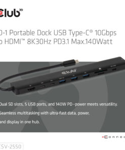 CLUB3D 10-1 Portable Dock USB Type-C 10Gbps to HDMI 8K30Hz PD3.1 Max.140Watt - Afbeelding 7