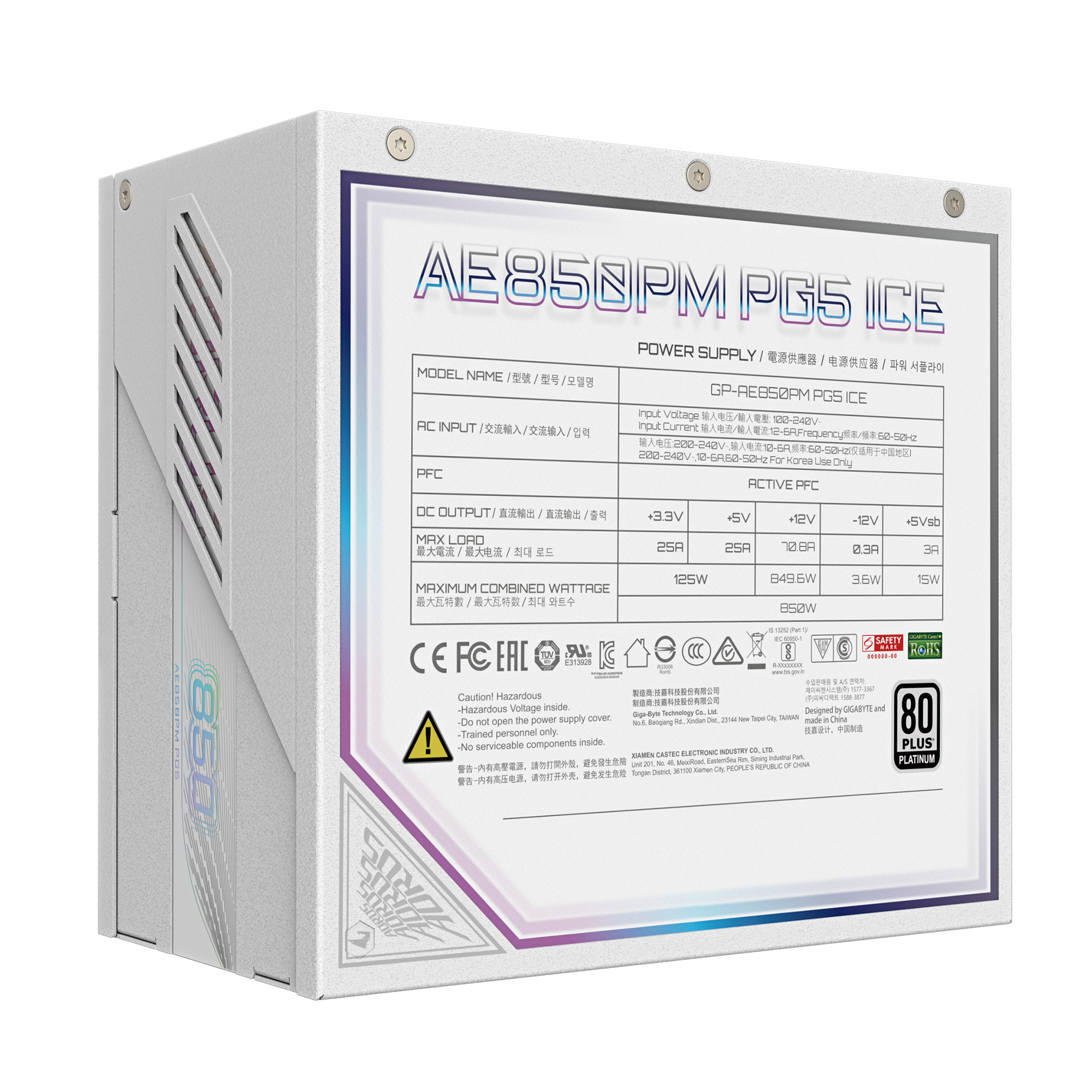 GIGABYTE AORUS ELITE P850W ICE power supply unit 850 W 20+4 pin ATX ATX Wit - Afbeelding 3