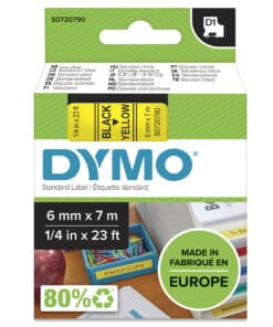 DYMO originele D1 labels | Zwarte Tekst op Geel Label | 6 mm x 7 m | Zelfklevende etiketten voor de LabelManager labelprinter | gemaakt in Europa
