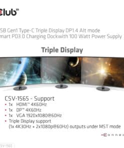 CLUB3D USB Gen1 Type-C Triple Display DP1.4 Alt mode Smart PD3.0 Charging Dock with 100 Watt Power Supply - Afbeelding 3
