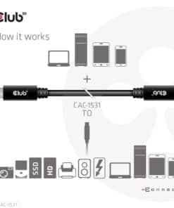 CLUB3D USB Gen1 Type-C Extensie kabel 5Gbps 60W(20V/3A) 4K60Hz M/F 1m/3.28ft - Afbeelding 5