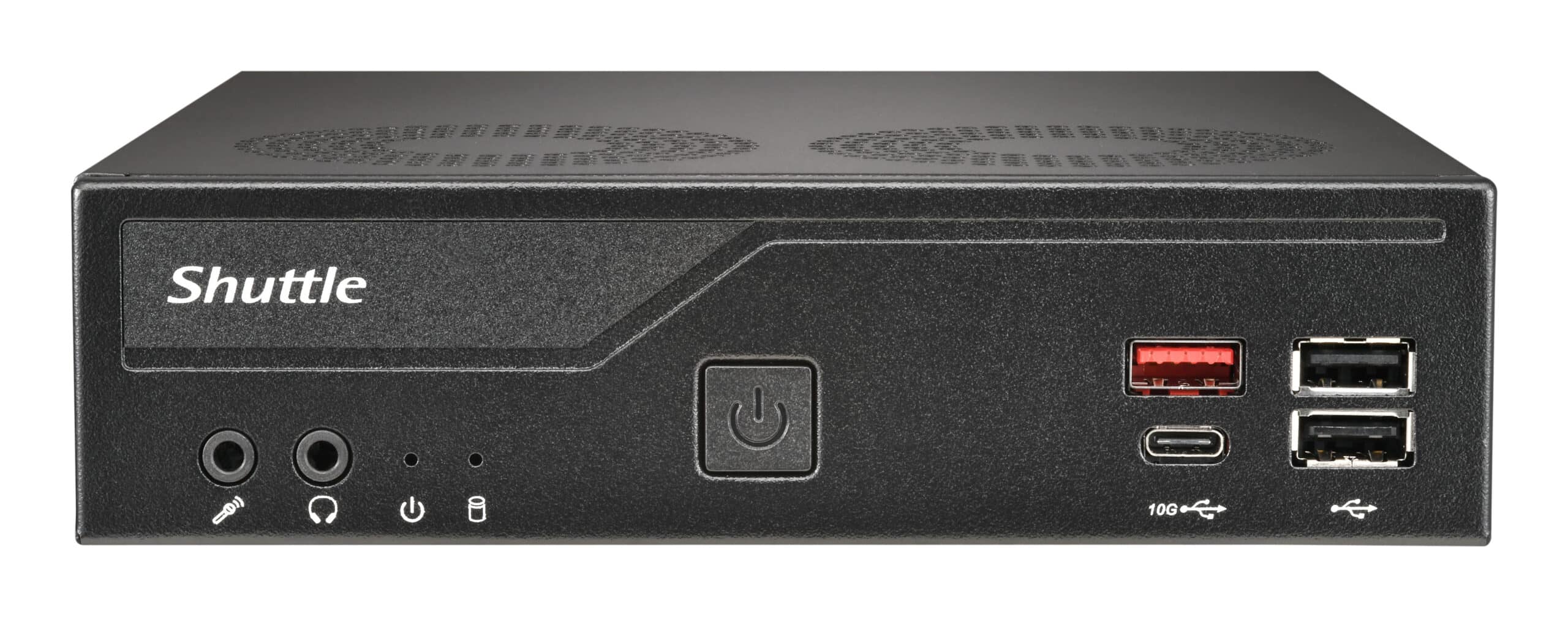 Shuttle Slim PC DH810, S1851, 1x HDMI (2.1), 1x DP, 1x USB-C (DP), 1x 2.5", 2x M.2, 2x LAN (Intel 1G + 2.5G), 2x COM, 24/7 permanent gebruik, incl. VESA Barebone