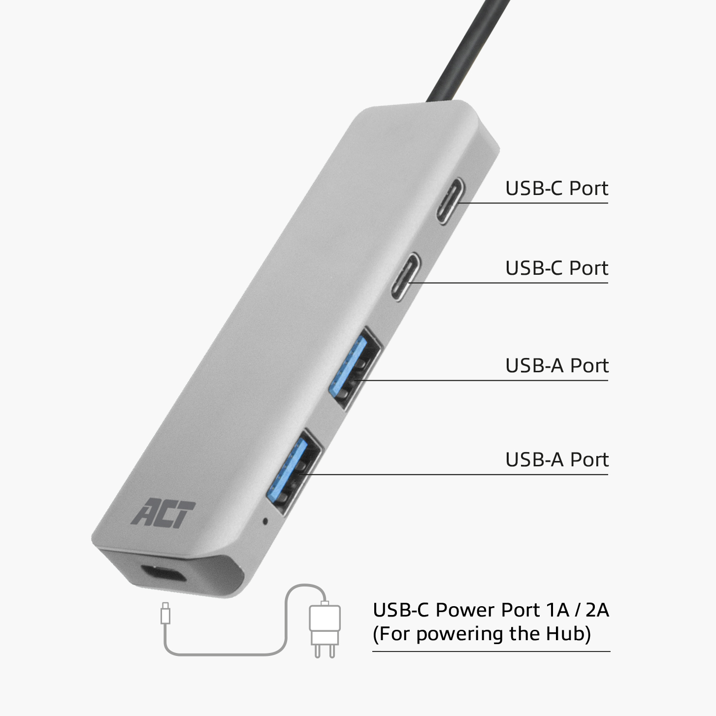 ACT USB-A hub 3.0, 2x USB-A, 2x USB-C - Afbeelding 2