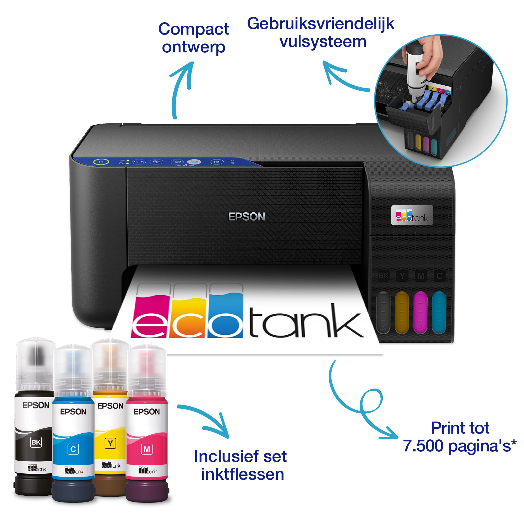 Epson EcoTank ET-2811 A4 multifunctionele Wi-Fi-printer met inkttank, inclusief tot 3 jaar inkt - Afbeelding 3