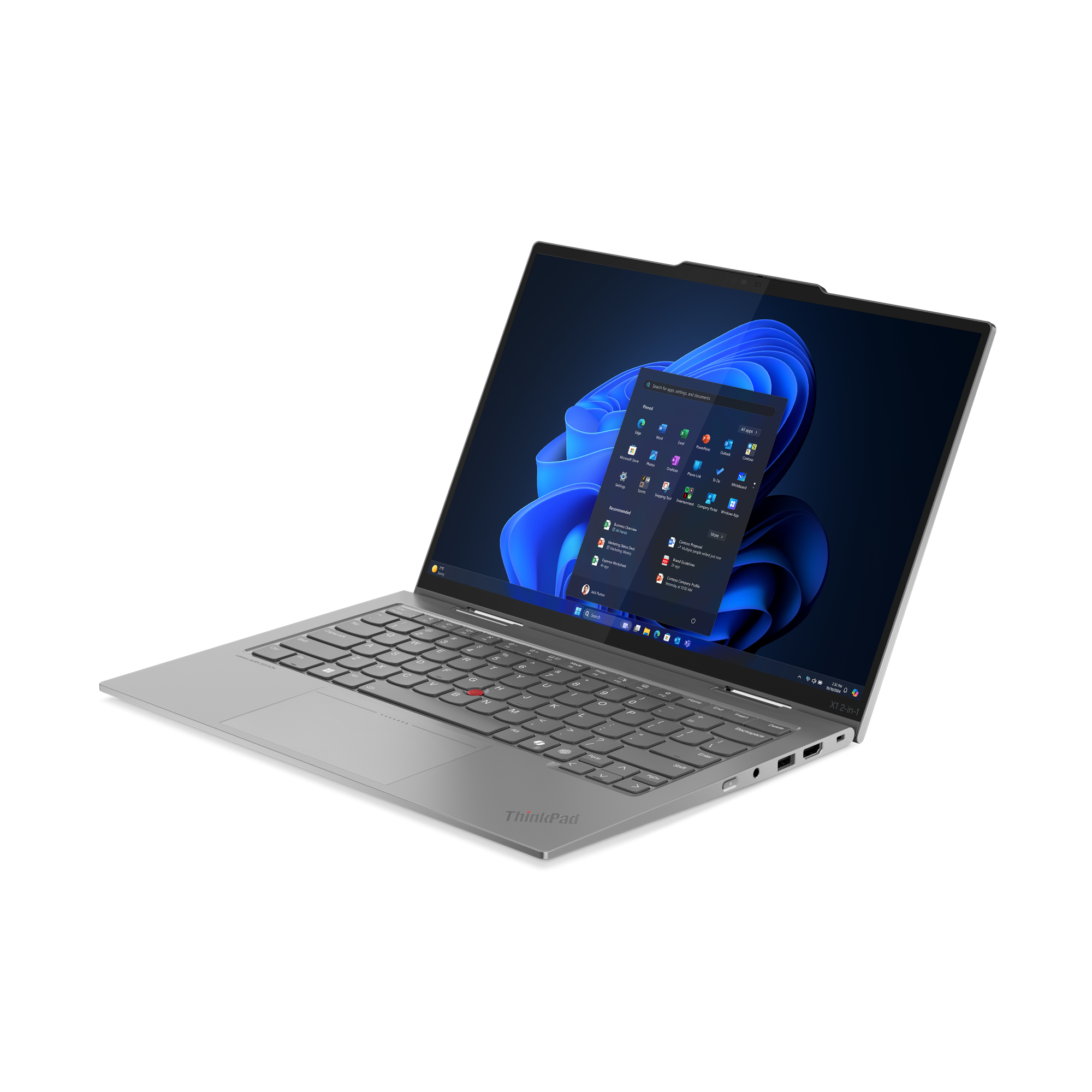 Lenovo ThinkPad X1 2-in-1 Gen 10 Aura Edition Copilot+ PC Intel Core Ultra 7 258V Hybride (2-in-1) 35,6 cm (14") Touchscreen WUXGA 32 GB LPDDR5x-SDRAM 1 TB SSD Wi-Fi 7 (802.11be) Windows 11 Pro Belgisch Grijs - Afbeelding 5