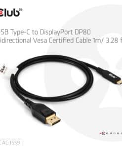 CLUB3D USB Type-C Cable to DP 2.1 Bi-Directional VESA DP80 Certified Cable M/M 1m/3.28ft - Afbeelding 2