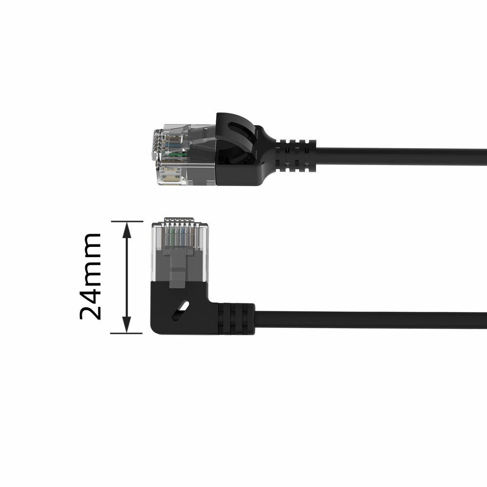 ACT Zwarte 0,5 meter U/UTP CAT6A LSZH slimline patchkabel met RJ45 connectoren, recht naar 90° haaks links - Afbeelding 3