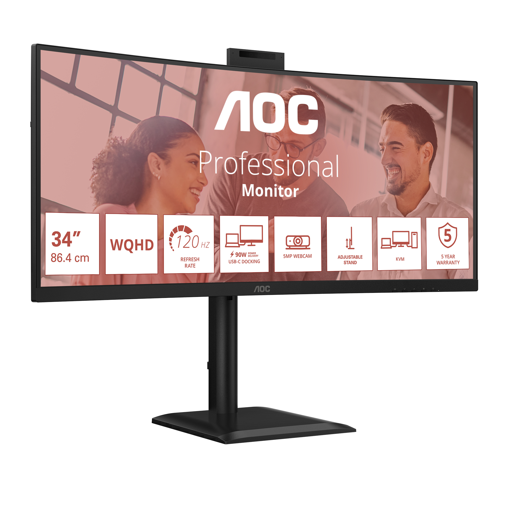 AOC CU34E4CW/75 computer monitor 86,4 cm (34") 3440 x 1440 Pixels Zwart - Afbeelding 3
