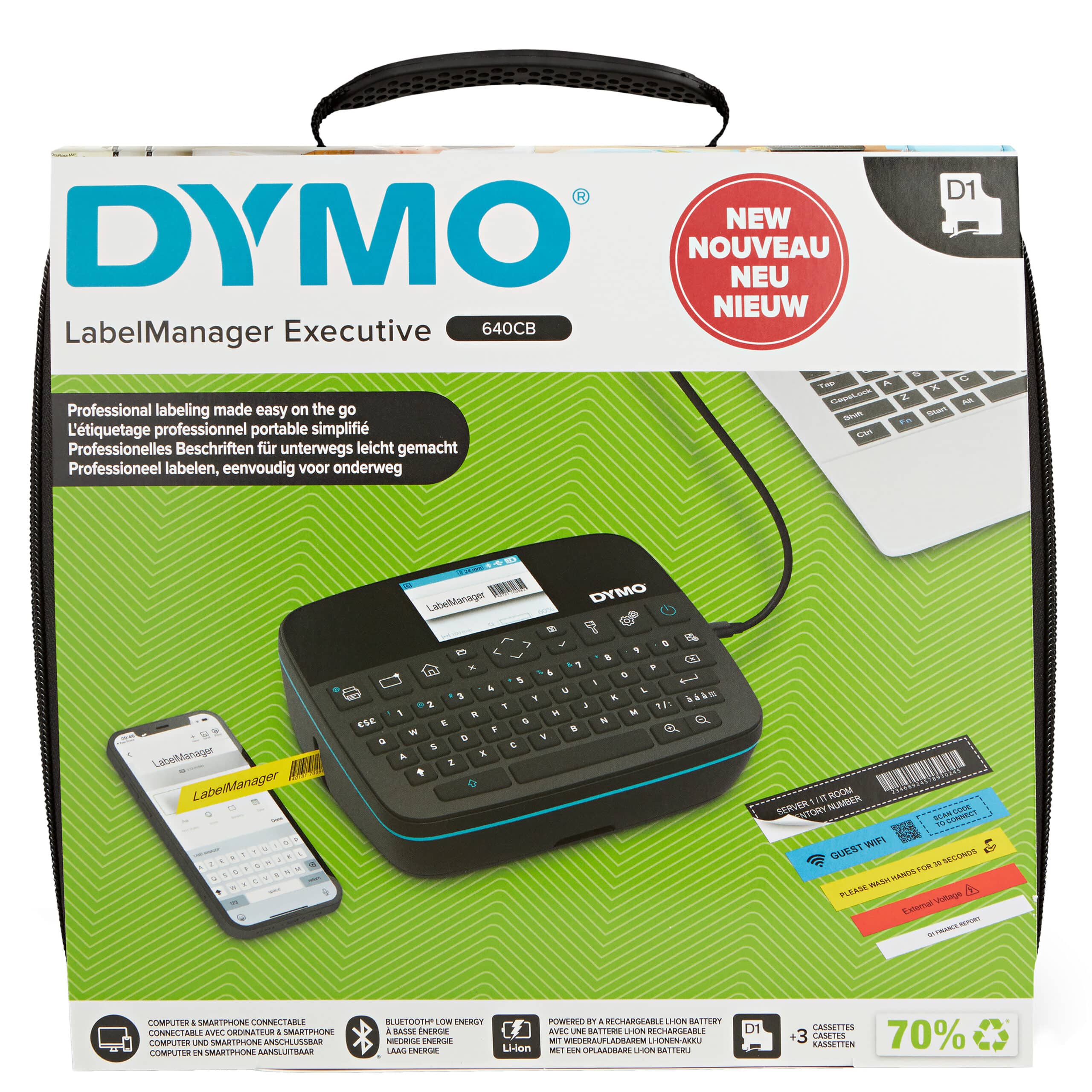 DYMO LabelManager Executive 640 CB draagbare labelprinterkit met draagtas en 3 labelcassettes | compacte QWERTY-labelmaker | Bluetooth- & USB-connectiviteit | compatibel met D1-labels - Afbeelding 7