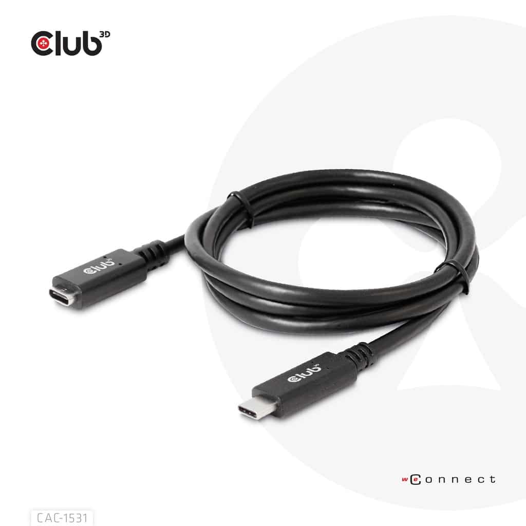 CLUB3D USB Gen1 Type-C Extensie kabel 5Gbps 60W(20V/3A) 4K60Hz M/F 1m/3.28ft - Afbeelding 6