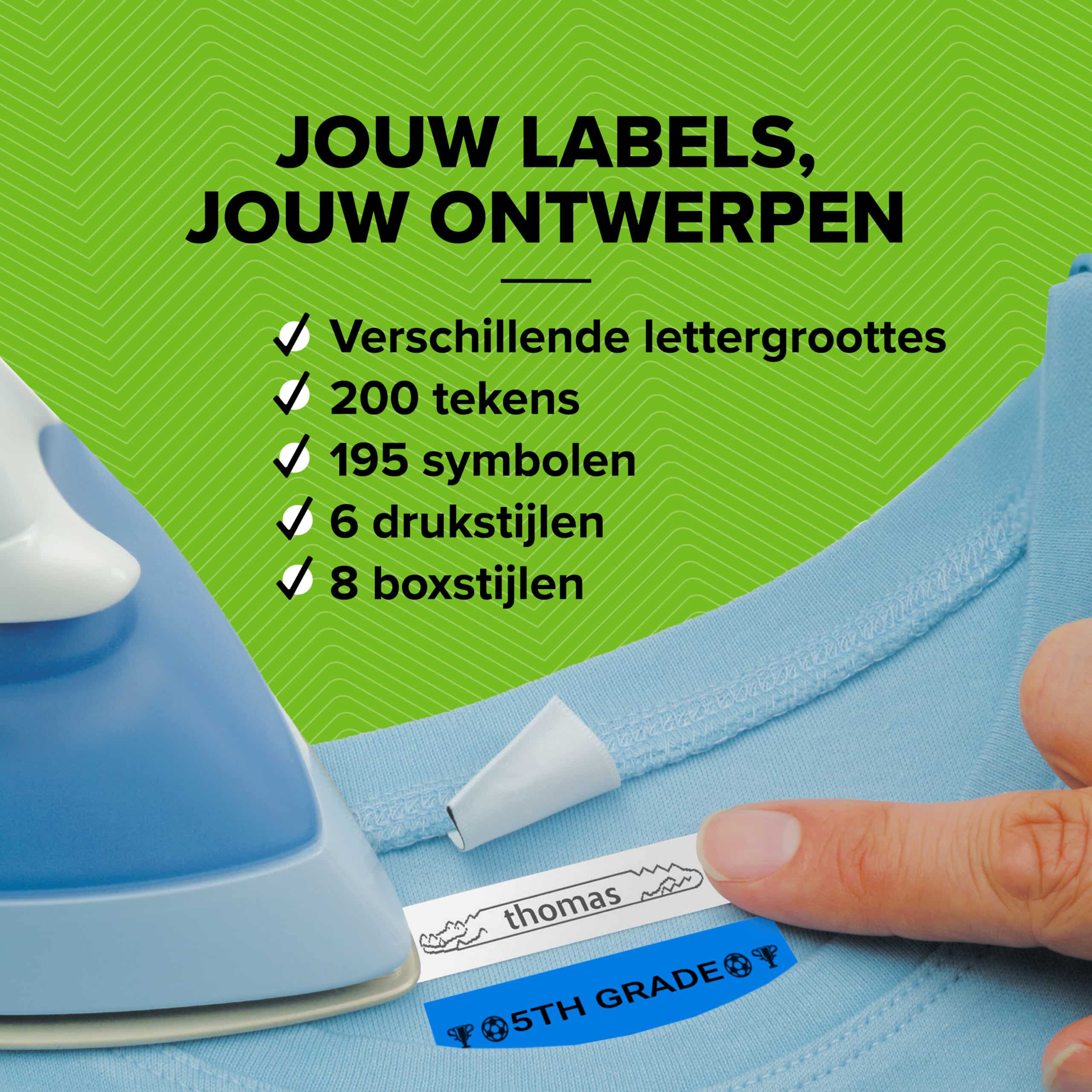 DYMO LetraTag originel opstrijkbare textiellabels | 12 mm x 2 m rol | Zwart afdrukken op witte etiketten | opstrijkbaar voor LetraTag-printers - Afbeelding 7