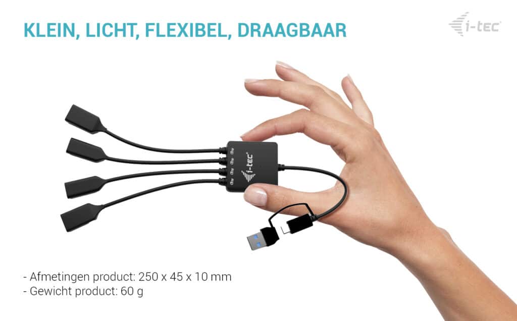 i-tec USB-C/USB-A Cable HUB 4 port (2x USB-C, 2x USB-A) - Afbeelding 4