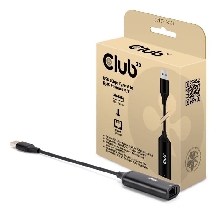 CLUB3D CAC-1421 tussenstuk voor kabels USB Type-A RJ45 Zwart - Afbeelding 2