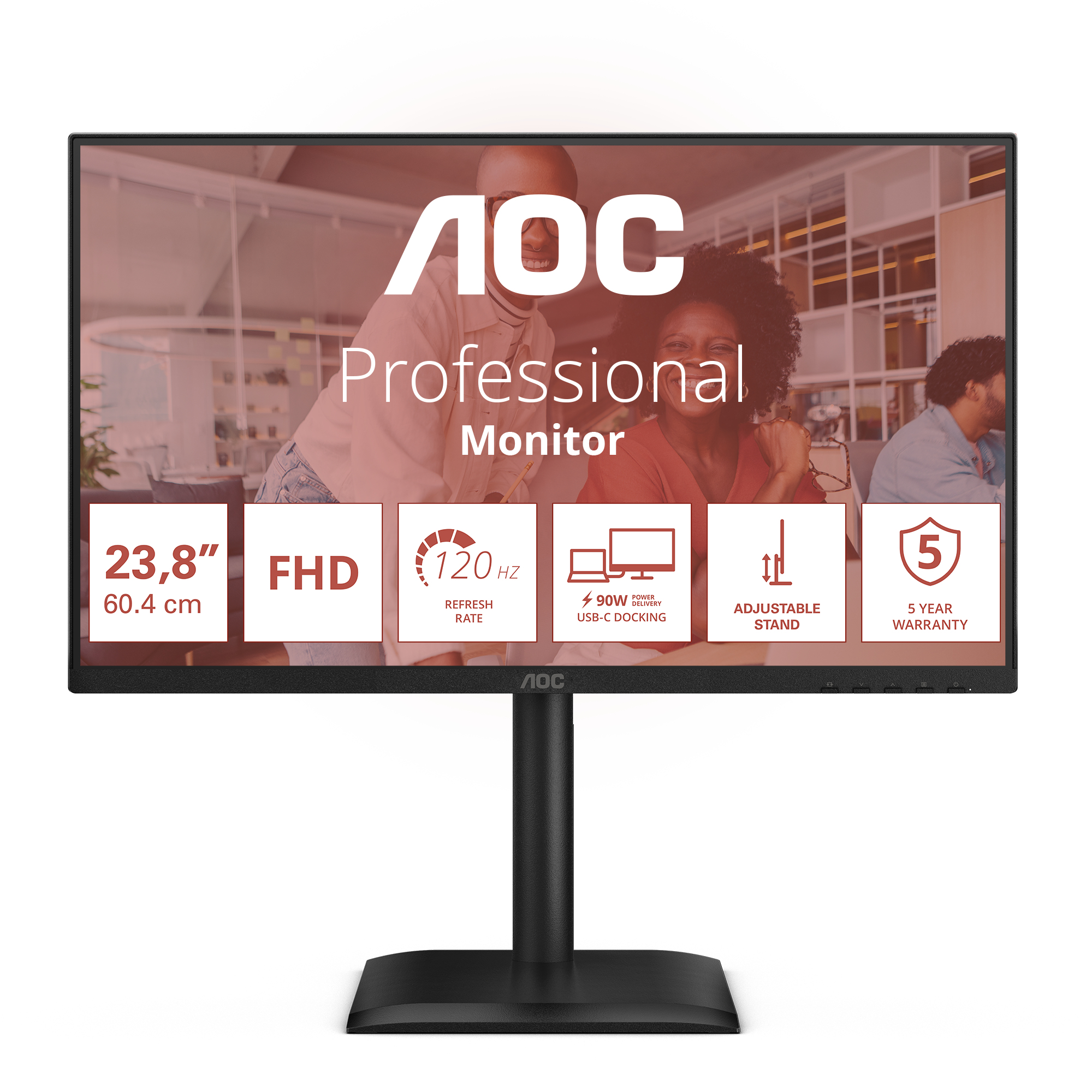 AOC E4 24E4CV computer monitor 60,5 cm (23.8") 1920 x 1080 Pixels Full HD LED Zwart - Afbeelding 2