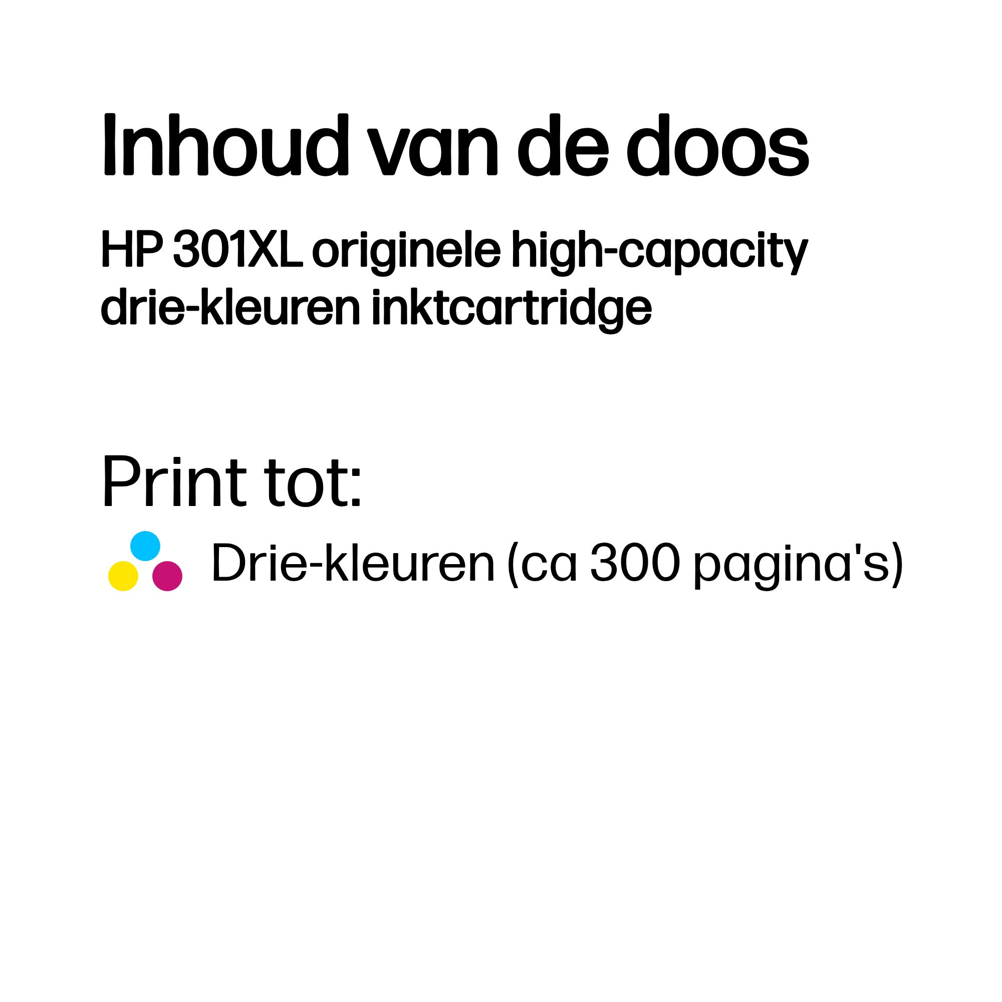 HP 301XL originele high-capacity drie-kleuren inktcartridge - Afbeelding 2