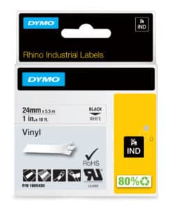 DYMO Rhino industriële Vinyl Labels | 24 mm x 5,5 m | zwarte afdruk op wit | zelfklevende labels voor Rhino & LabelManager labelprinters