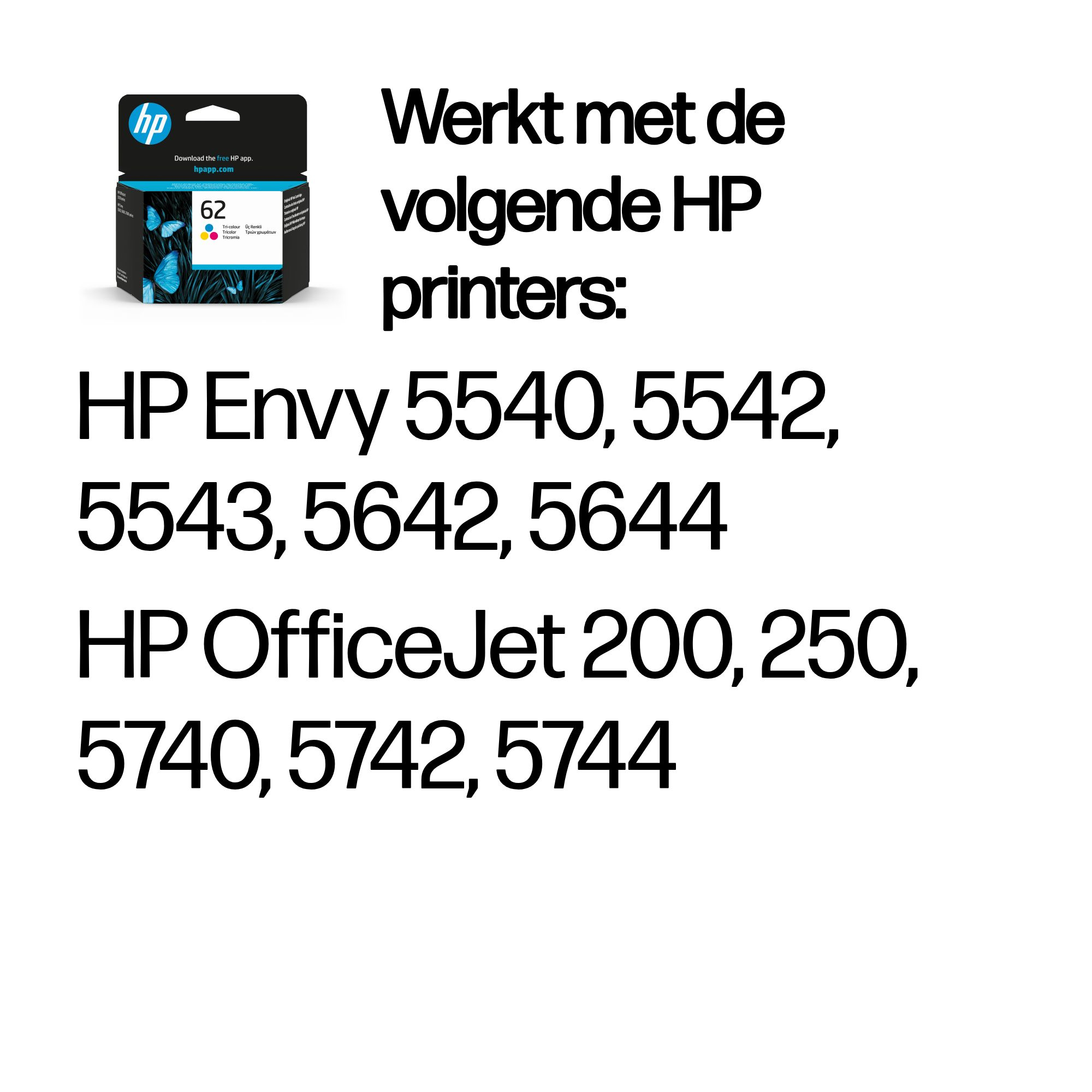 HP 62 originele drie-kleuren inktcartridge