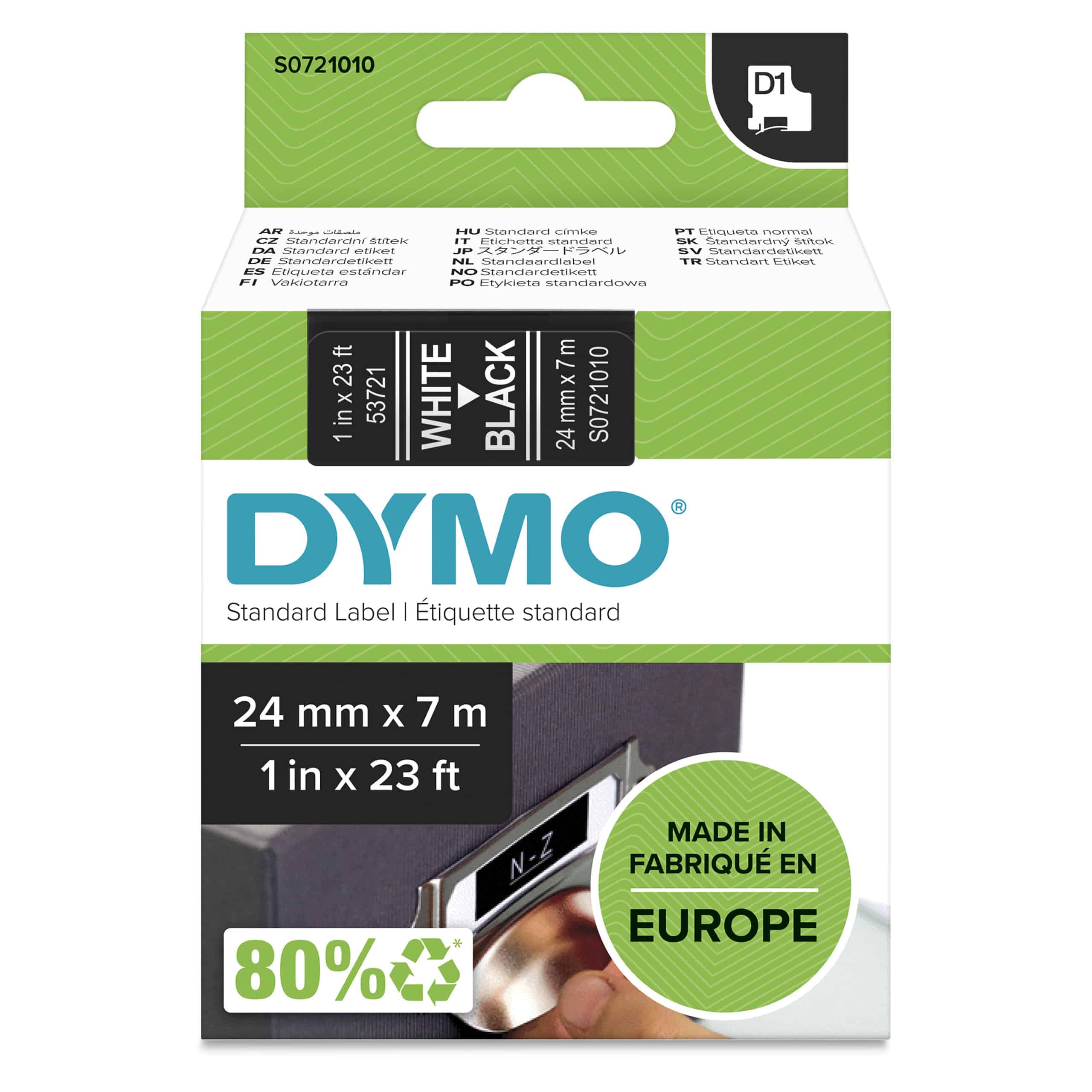 DYMO originele D1 labels | Witte Tekst op Zwart Label | 24 mm x 7 m | zelfklevende etiketten voor de LabelManager labelprinter | gemaakt in Europa