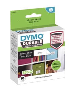 DYMO originele Duurzame LabelWriter labels | 25 mm x 54 mm | Witte Poly | 160 zelfklevende etiketten | Stevige labels voor de LabelWriter labelprinters