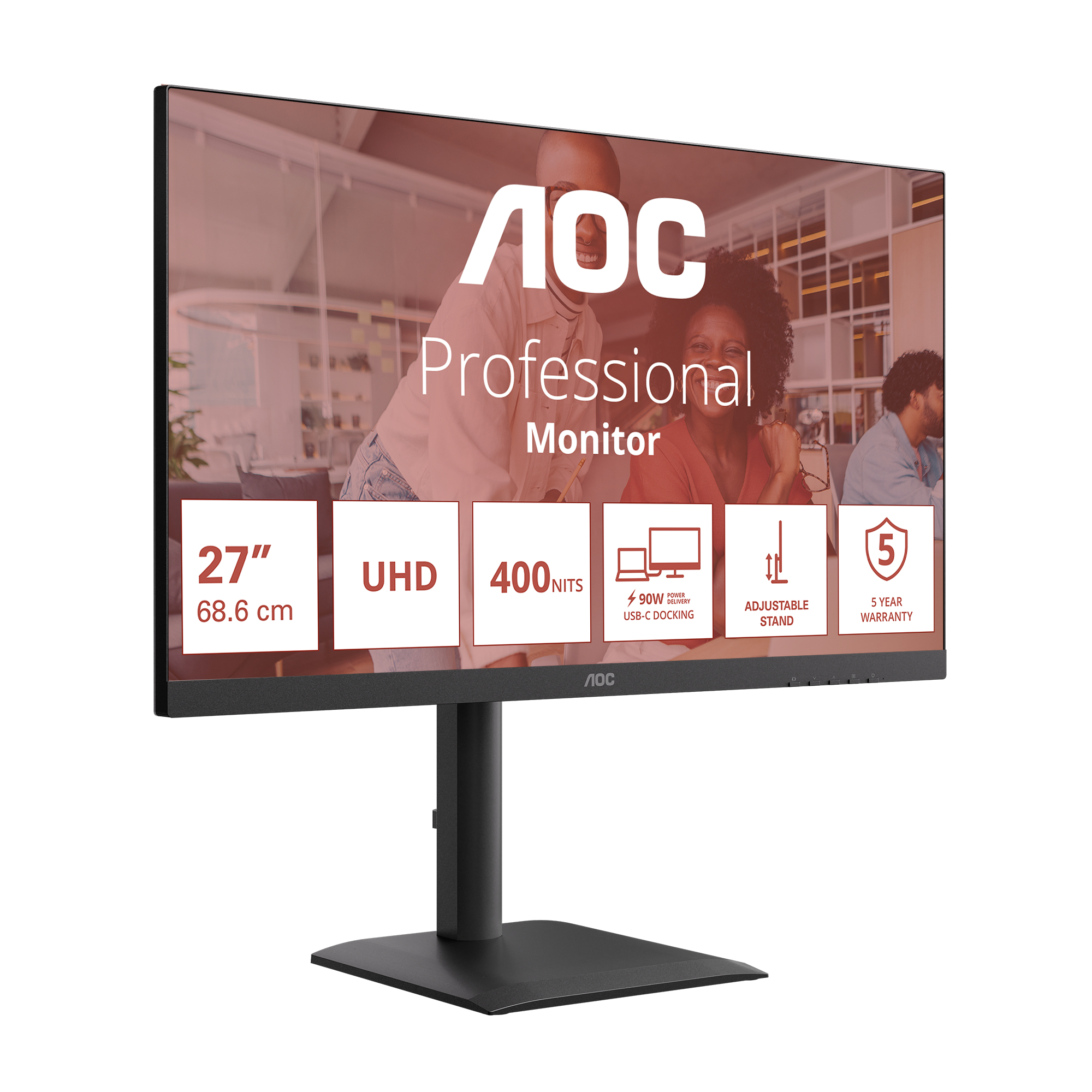 AOC E4 U27E4CV computer monitor 68,6 cm (27") 3840 x 2160 Pixels 4K Ultra HD LED Zwart - Afbeelding 3