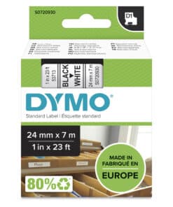 DYMO originele D1 labels | Zwarte Tekst op Wit Label | 24 mm x 7 m | zelfklevende etiketten voor de LabelManager labelprinters | gemaakt in Europa